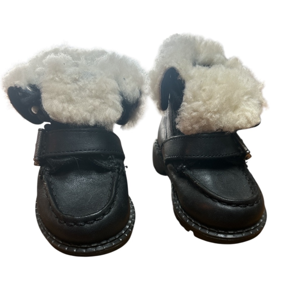 Polo by Ralph Lauren Black Leather Ranger Ultra Hi Shearling Boots Size:4